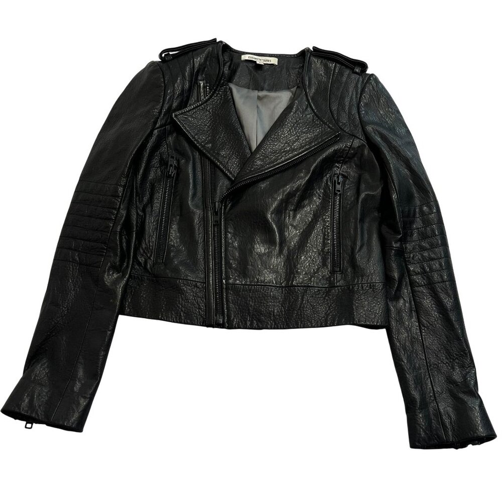 Elizabeth and James Crop Leather Jacket in Black
